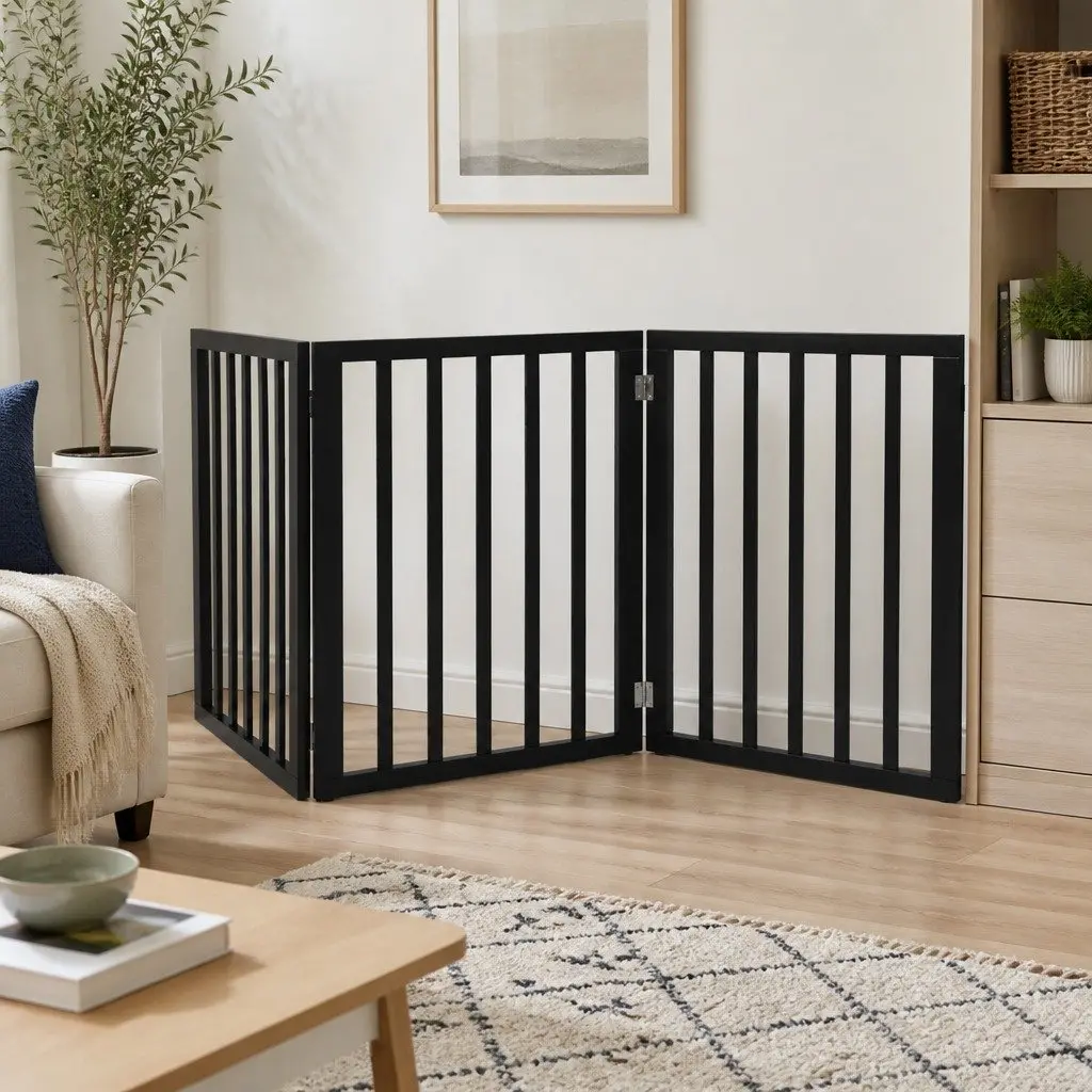 3-Panel Wooden Pet Gate for Various Spaces