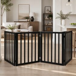 Versatile Black Wooden Pet Gate for Home Use