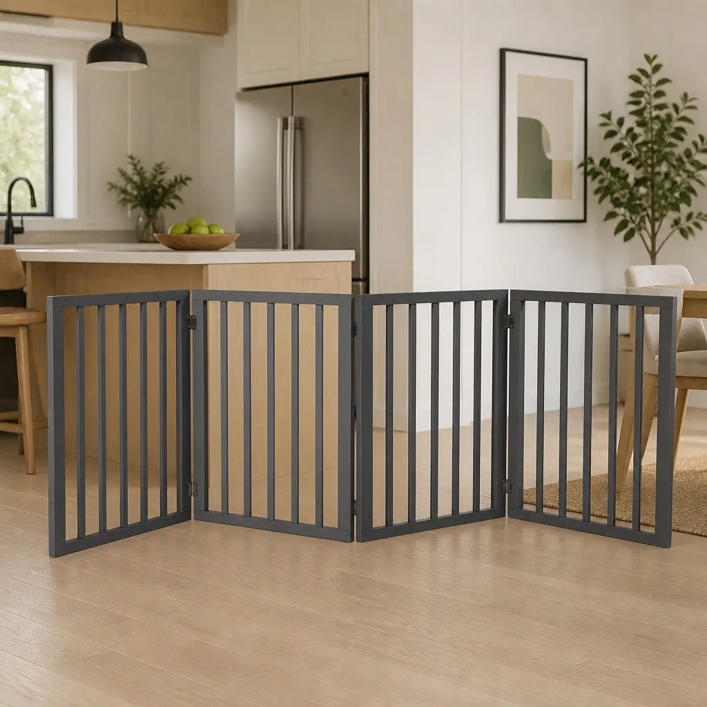 Wooden Pet Gate Dog Fence Foldable Storage Portable Indoor Barrier Safety Play