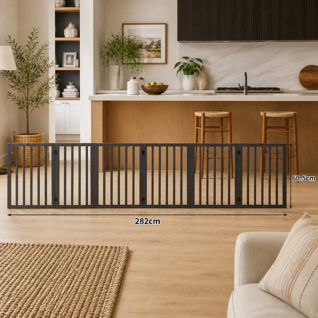 Wooden Pet Gate Foldable MDF 282cm x 60.5cm Grey