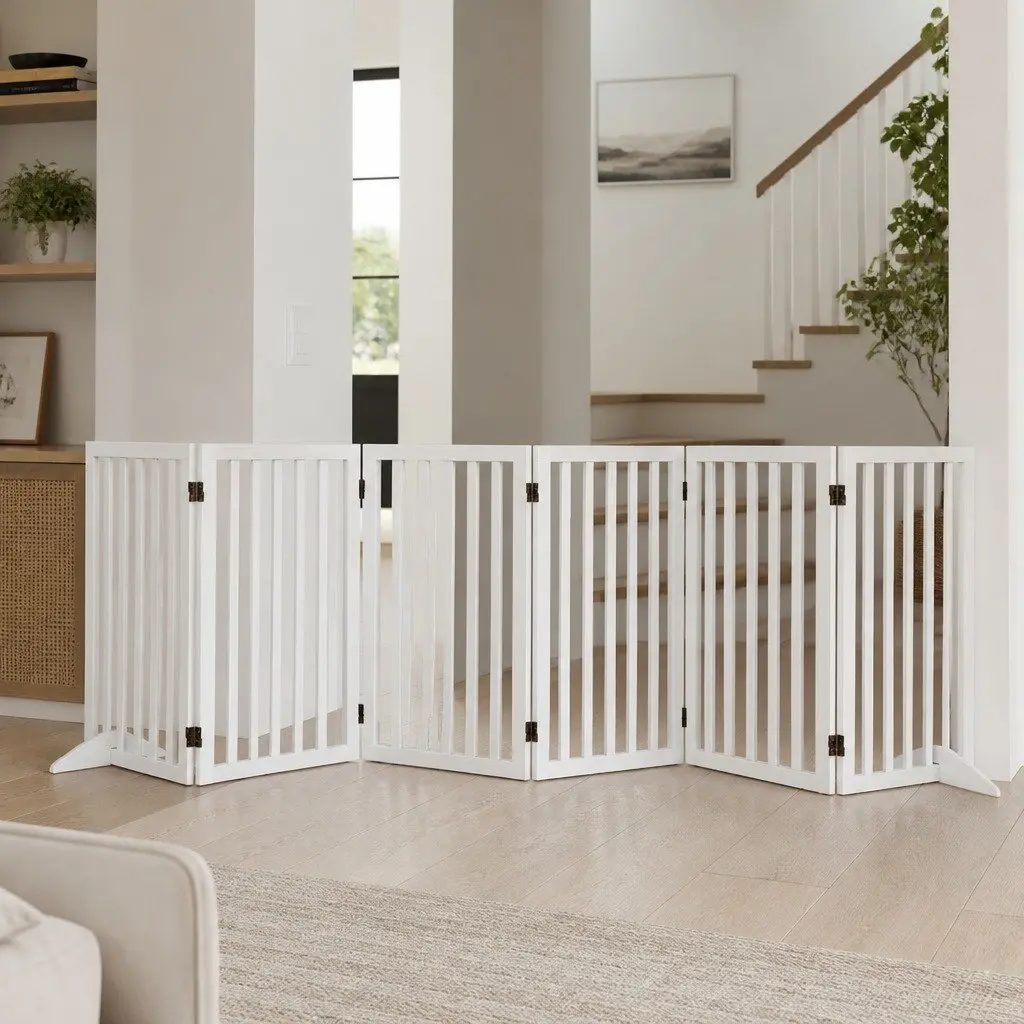 Wooden Pet Gate Foldable Dog Safety Fence 6 Panel Playpen Indoor Outdoor