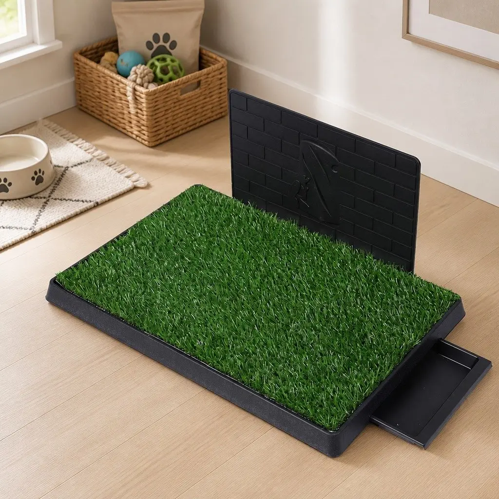 Indoor Dog Potty Training Toilet Large Synthetic Grass Mat Green and Black