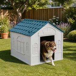 Functional Blue Dog House for Indoor and Outdoor Use