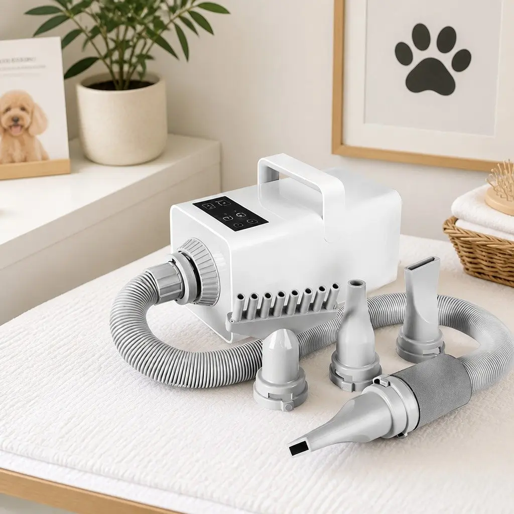 Pet Grooming Hair Dryer Adjustable Temperature Anion Wind Control Tool 32cm White