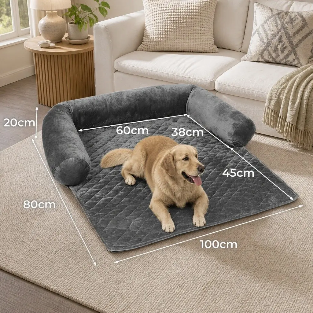 Pet Sofa Cover Fleece Large Grey Anti-Slip Furniture Protector