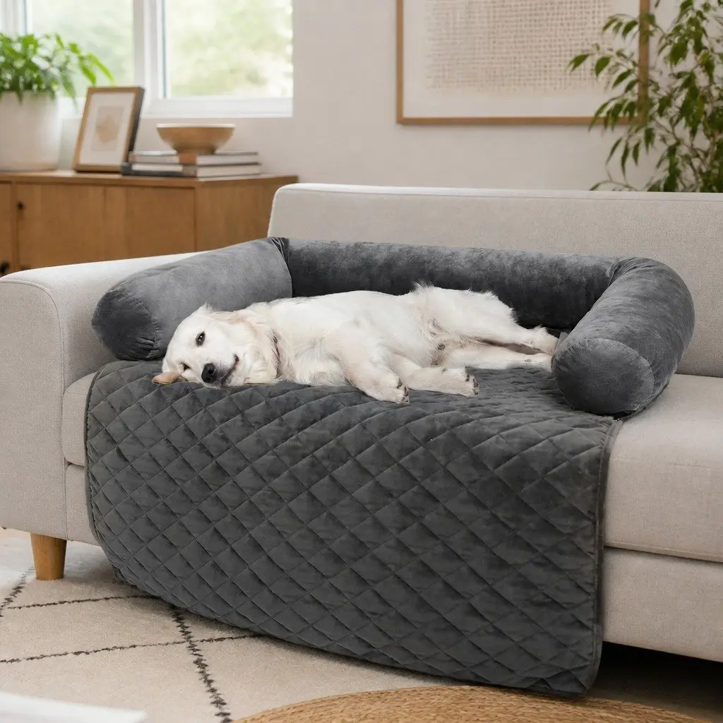 Pet Sofa Cover Medium Fleece Grey Anti-slip Washable Cushion