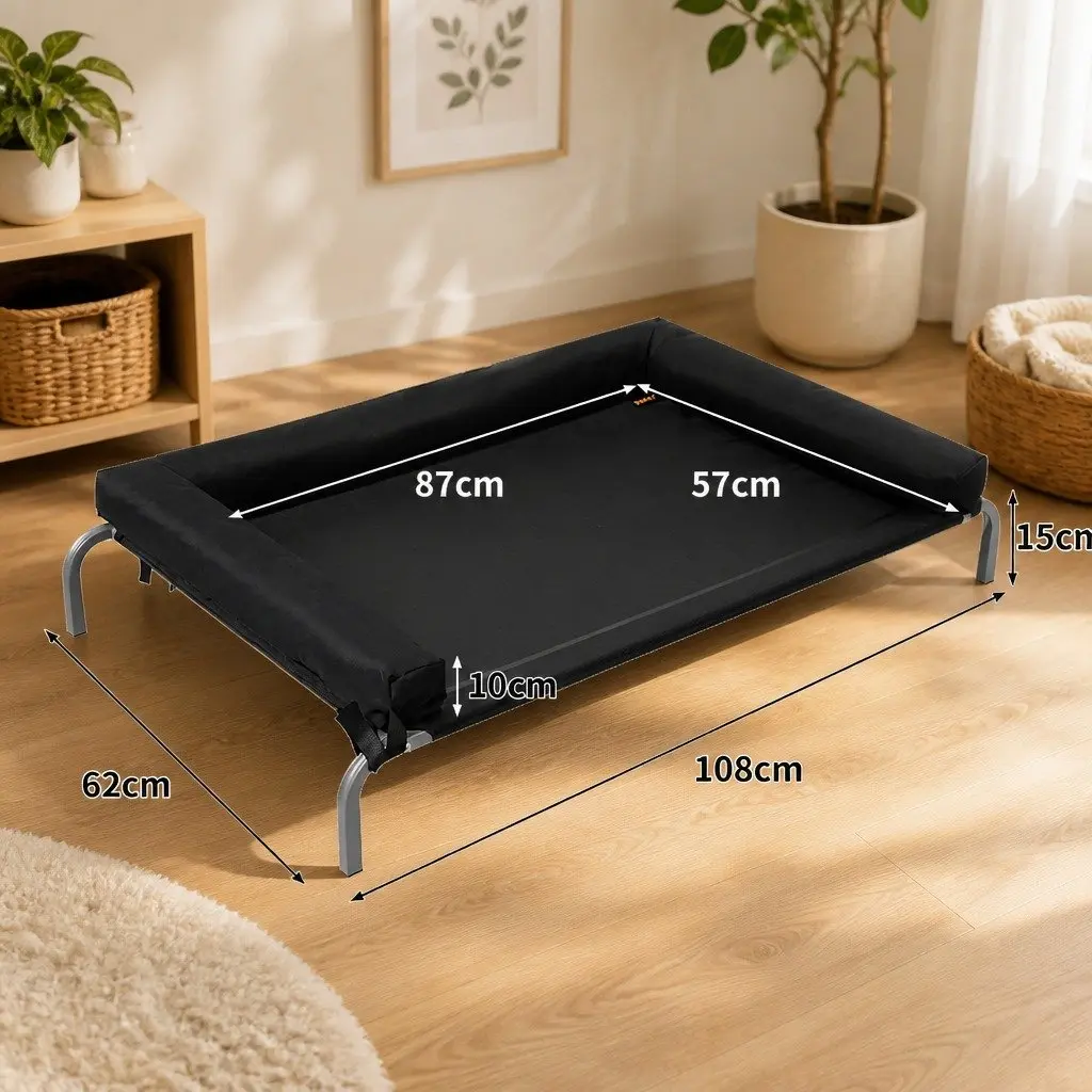 Elevated Pet Bed Large Steel Black Mesh Outdoor Indoor Raised Trampoline