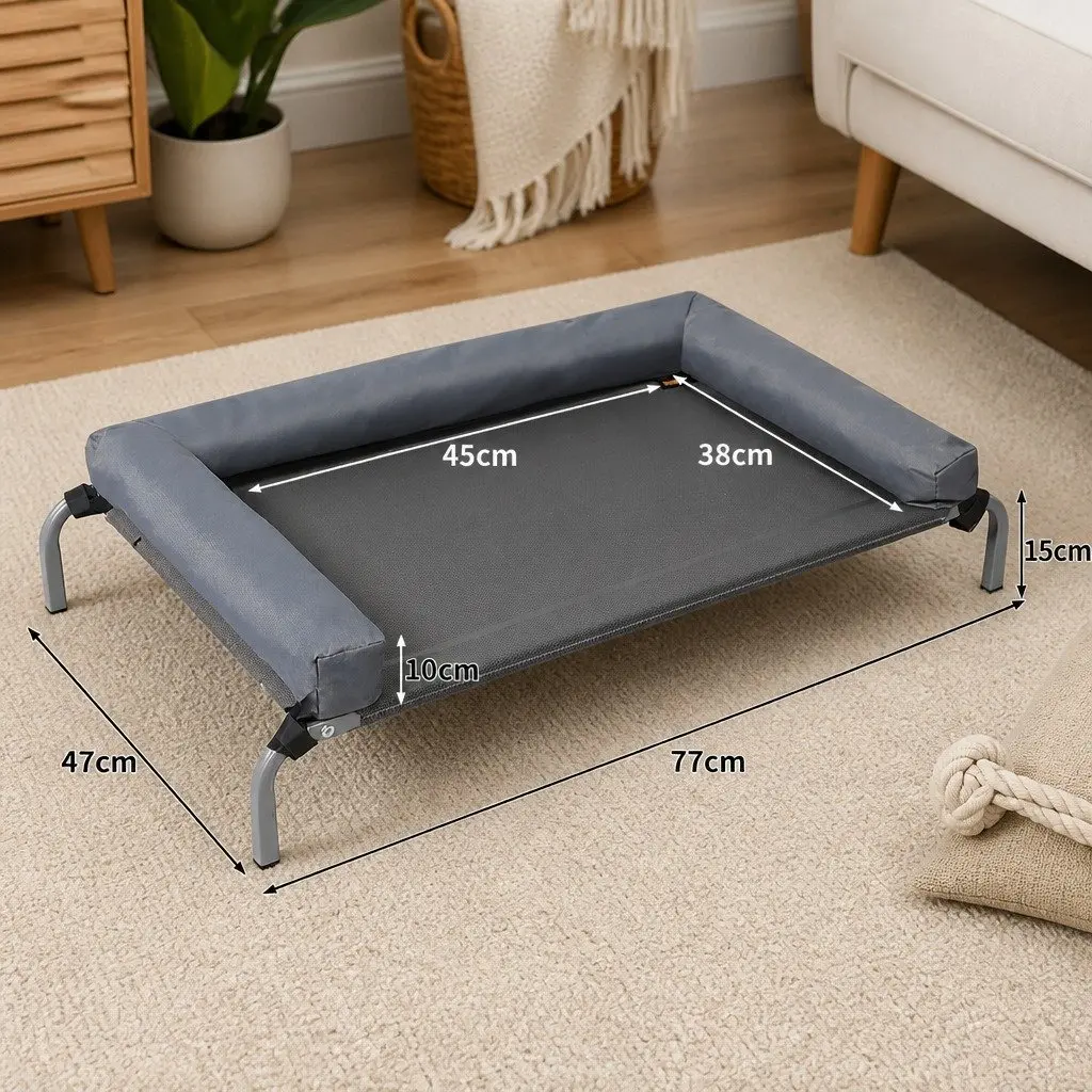Medium Elevated Pet Bed Steel Frame Grey Breathable Mesh for Dog Cat Indoor Outdoor