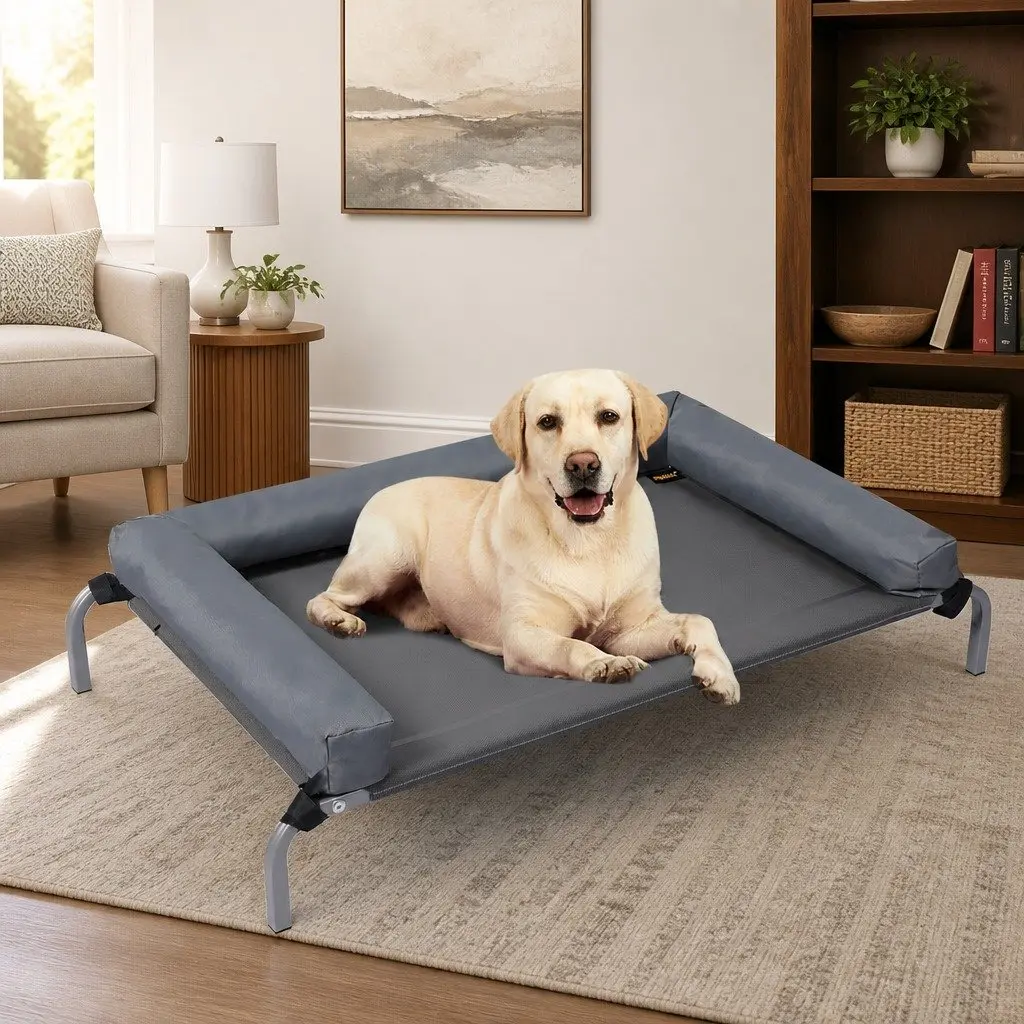 Medium Elevated Pet Bed Steel Frame Grey Breathable Mesh for Dog Cat Indoor Outdoor