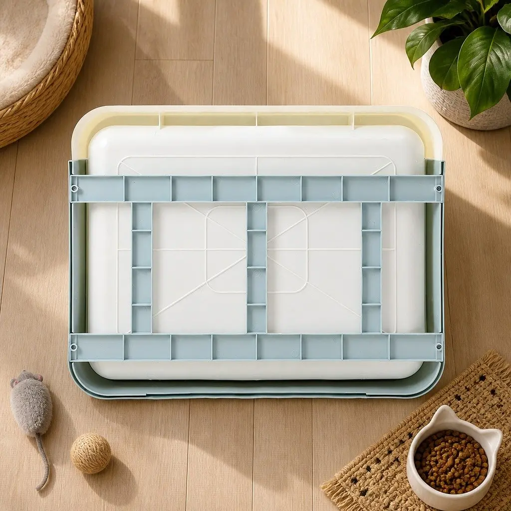 Foldable Cat Litter Box Enclosed Tray ABS PP 48.5cm x 38cm x 36.5cm Blue