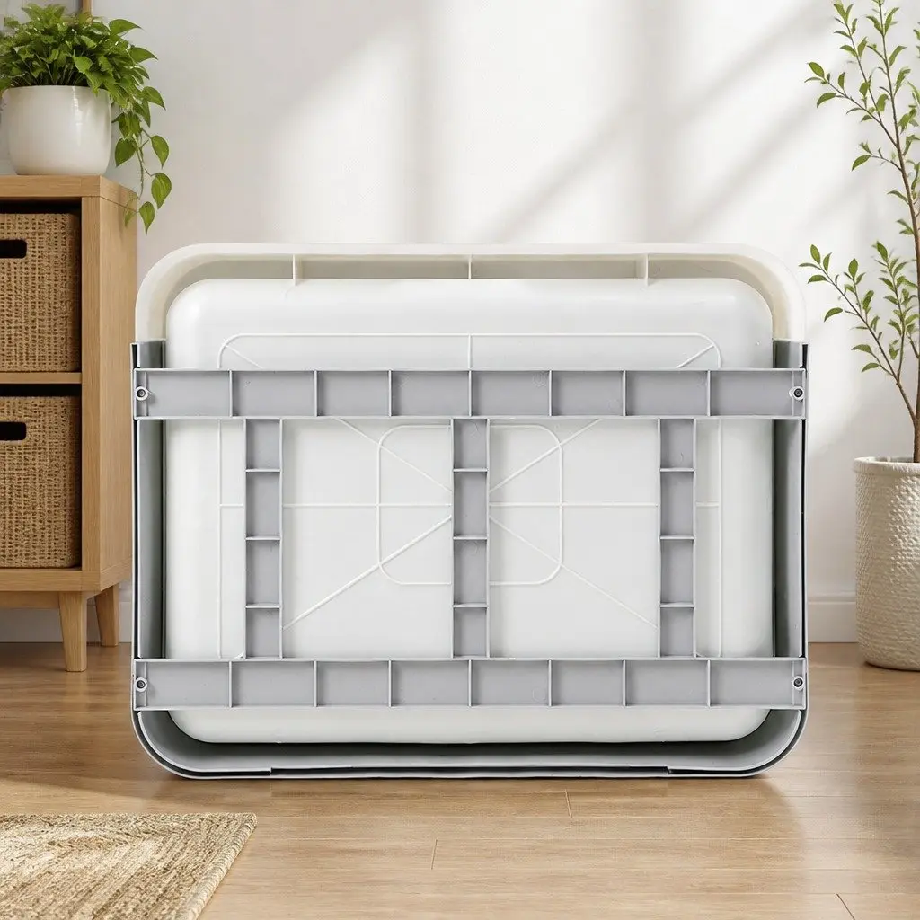 Foldable Cat Litter Box Enclosed ABS PP Grey with Removable Drawer and Separate Entry Exit Doors