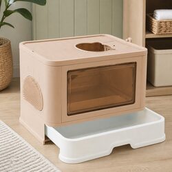 Foldable Cat Litter Box Enclosed Tray with Entry Exit Door Removable Drawer