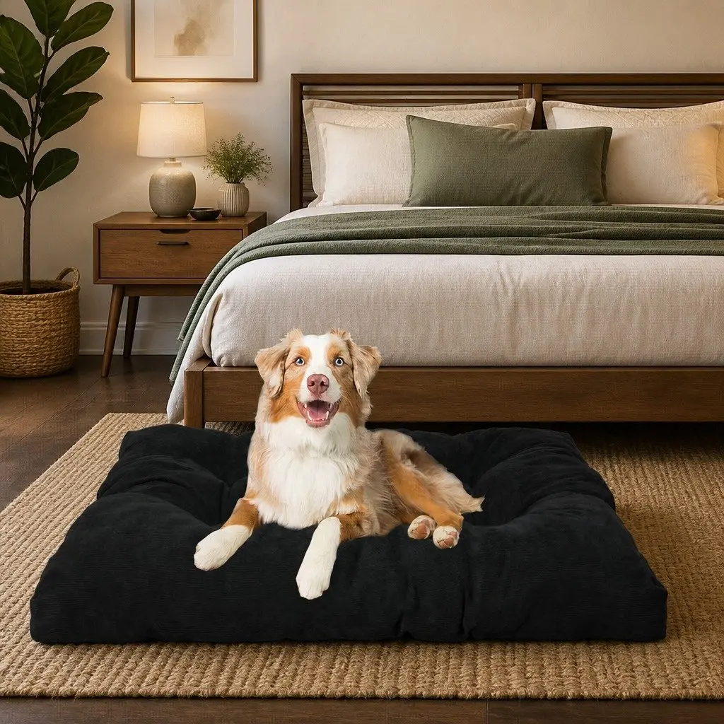Pet Bed Tufted Large Dark Grey Washable Cushion