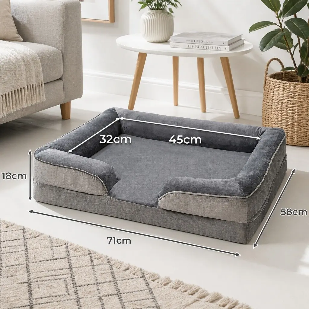 Orthopaedic Medium Pet Sofa Bed Cushion Memory Foam Grey Non-Slip Waterproof Cover for Dogs and Cats