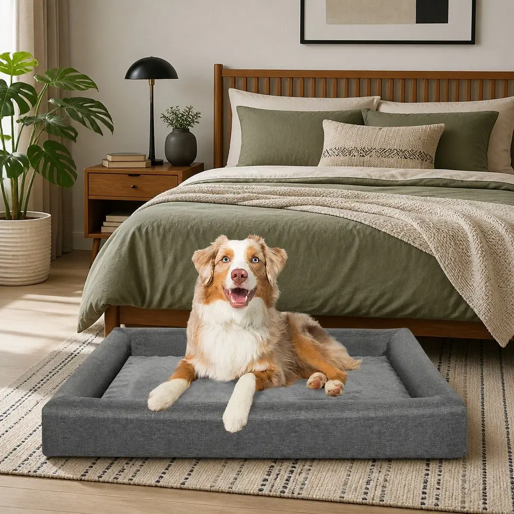 Memory Foam Orthopaedic Pet Bed Large Grey 90cm x 70cm Machine Washable Removable Cover
