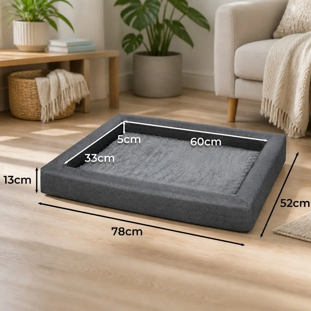 Pet Bed Medium Size Orthopedic Grey Memory Foam with Egg Crate Foam Waterproof Construction