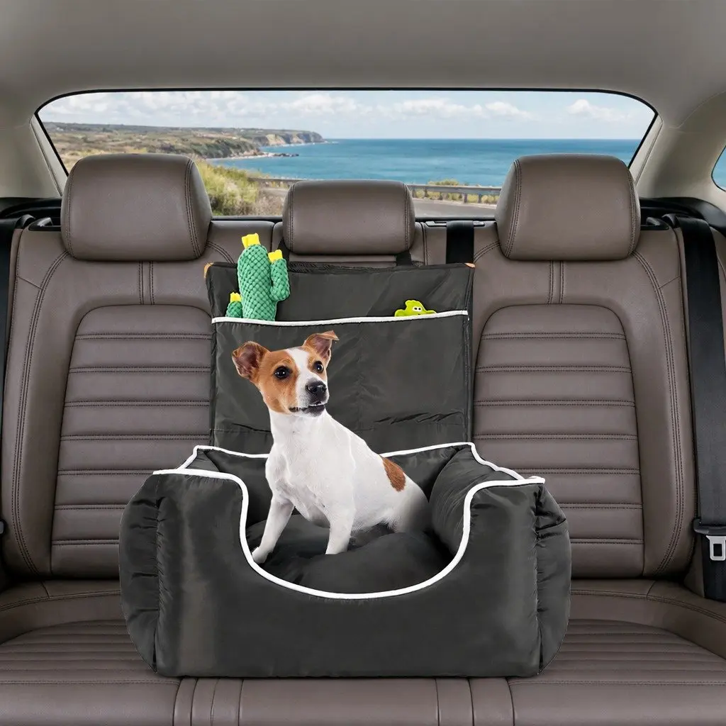 Dog Car Seat Belt Waterproof Travel Bed Grey Double-Sided Cushion 55cm