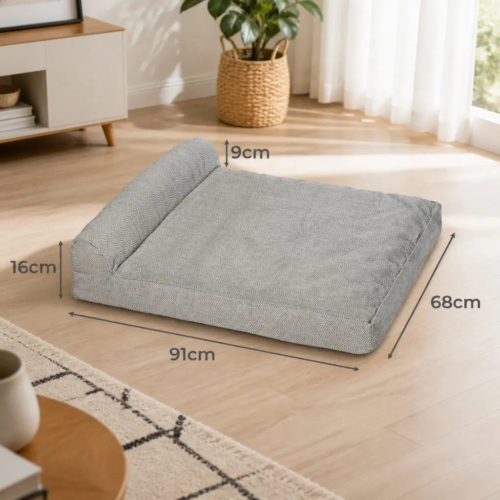 Memory Foam Pet Bed Large Grey Chew Proof Waterproof Cushion Washable