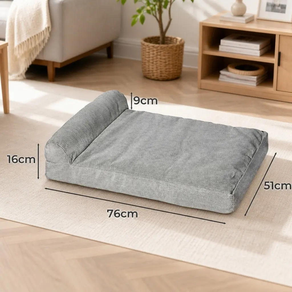 Medium Chew Proof Dog Cat Cushion Egg Shape Memory Foam Bed Grey Machine Washable Non Slip Waterproof Underneath