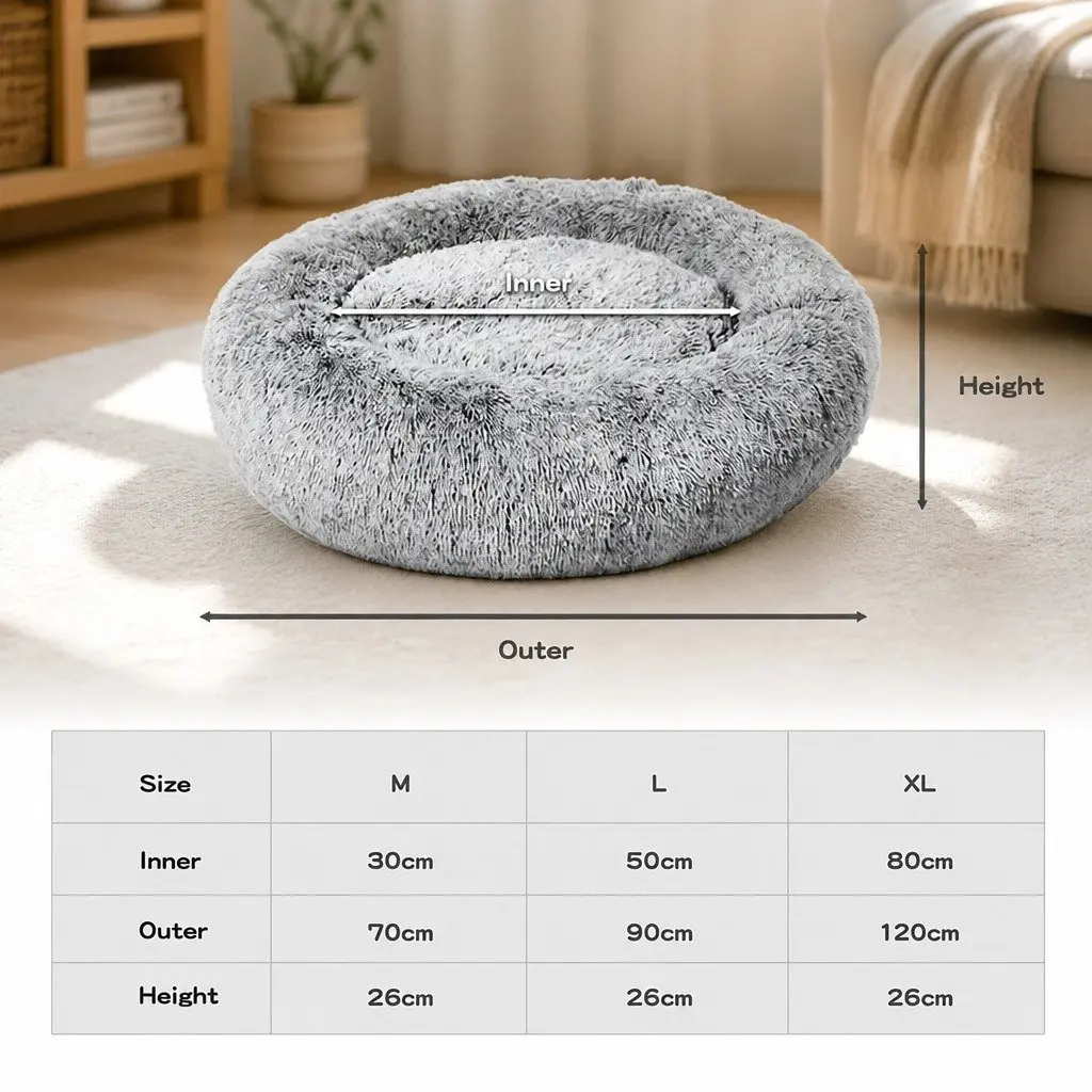 Pet Bed Memory Foam Dog Donut Charcoal Extra-Large Removable Washable Cover
