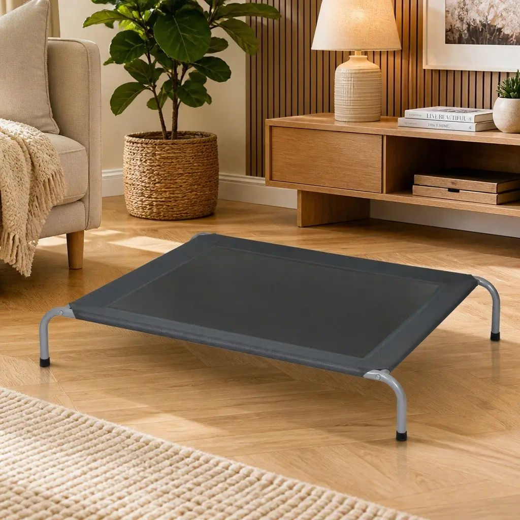 Medium Grey Raised Frame Breathable Mesh Elevated Pet Bed for Dogs and Cats Steel Construction
