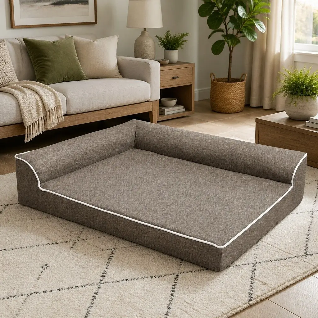XL Memory Foam Dog Bed L-Shaped Bolster Coffee Colour Orthopedic Support Pet Sofa