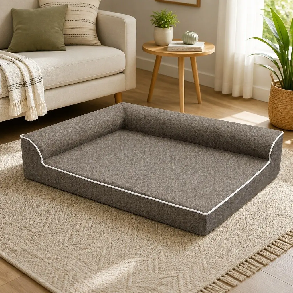 Orthopedic Memory Foam Dog Bed L-Shaped Bolster Sofa Large Coffee