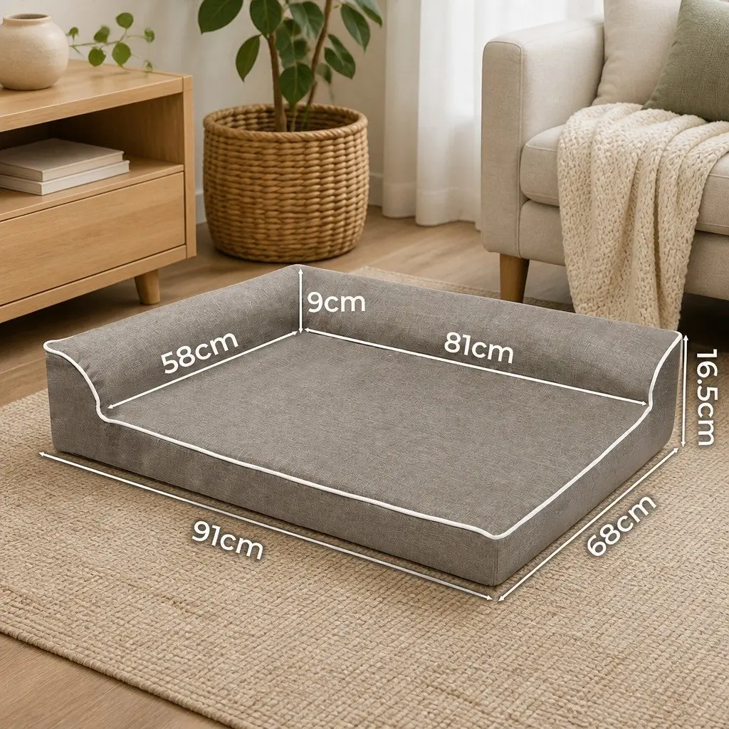 Orthopedic Memory Foam Dog Bed L-Shaped Bolster Sofa Large Coffee