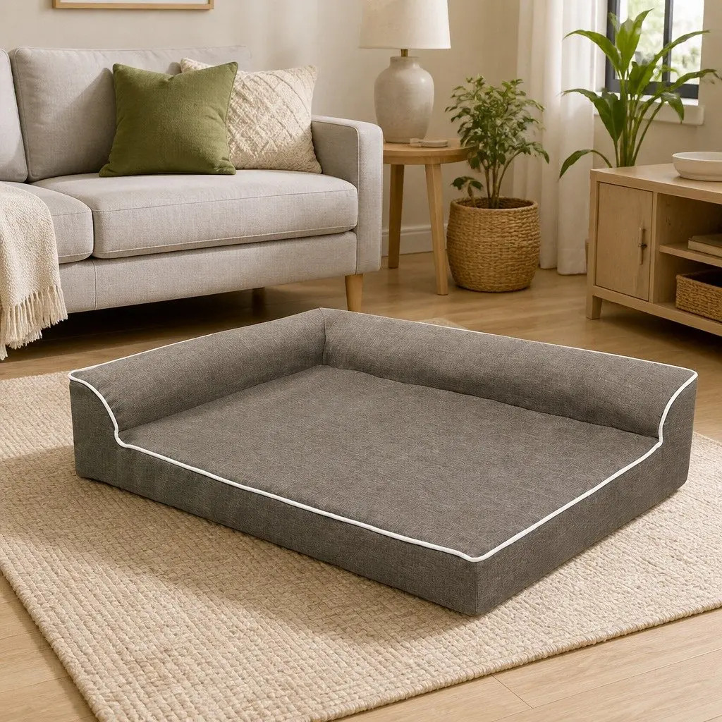 Orthopedic Memory Foam Dog Bed L-Shaped Bolster Sofa Large Coffee