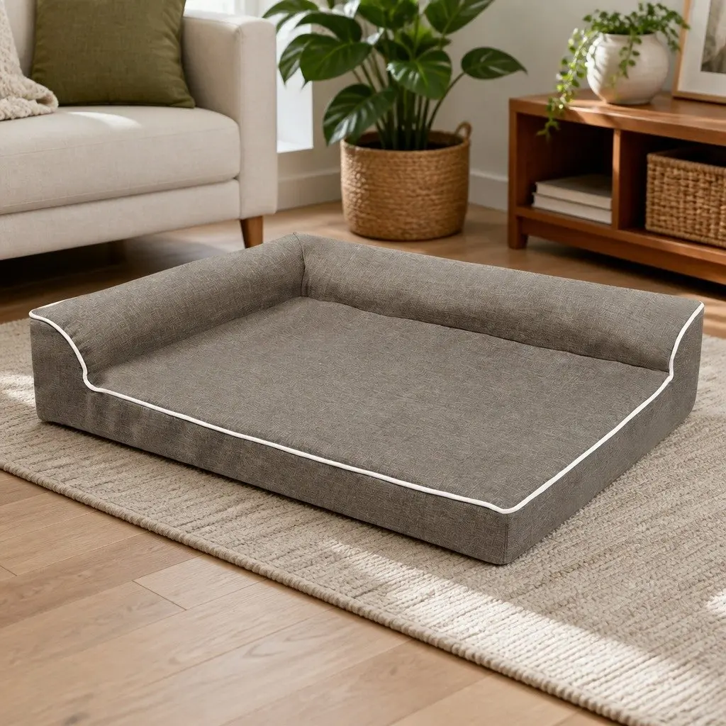 Orthopedic Pet Bed L-Shaped Coffee Medium Size Memory Foam Bolster Dog Sofa