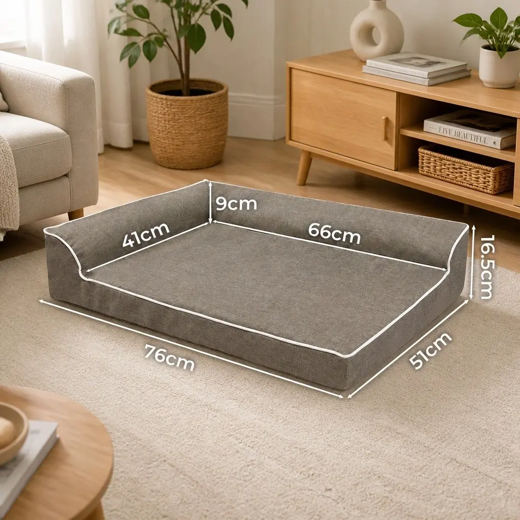 Orthopedic Pet Bed L-Shaped Coffee Medium Size Memory Foam Bolster Dog Sofa