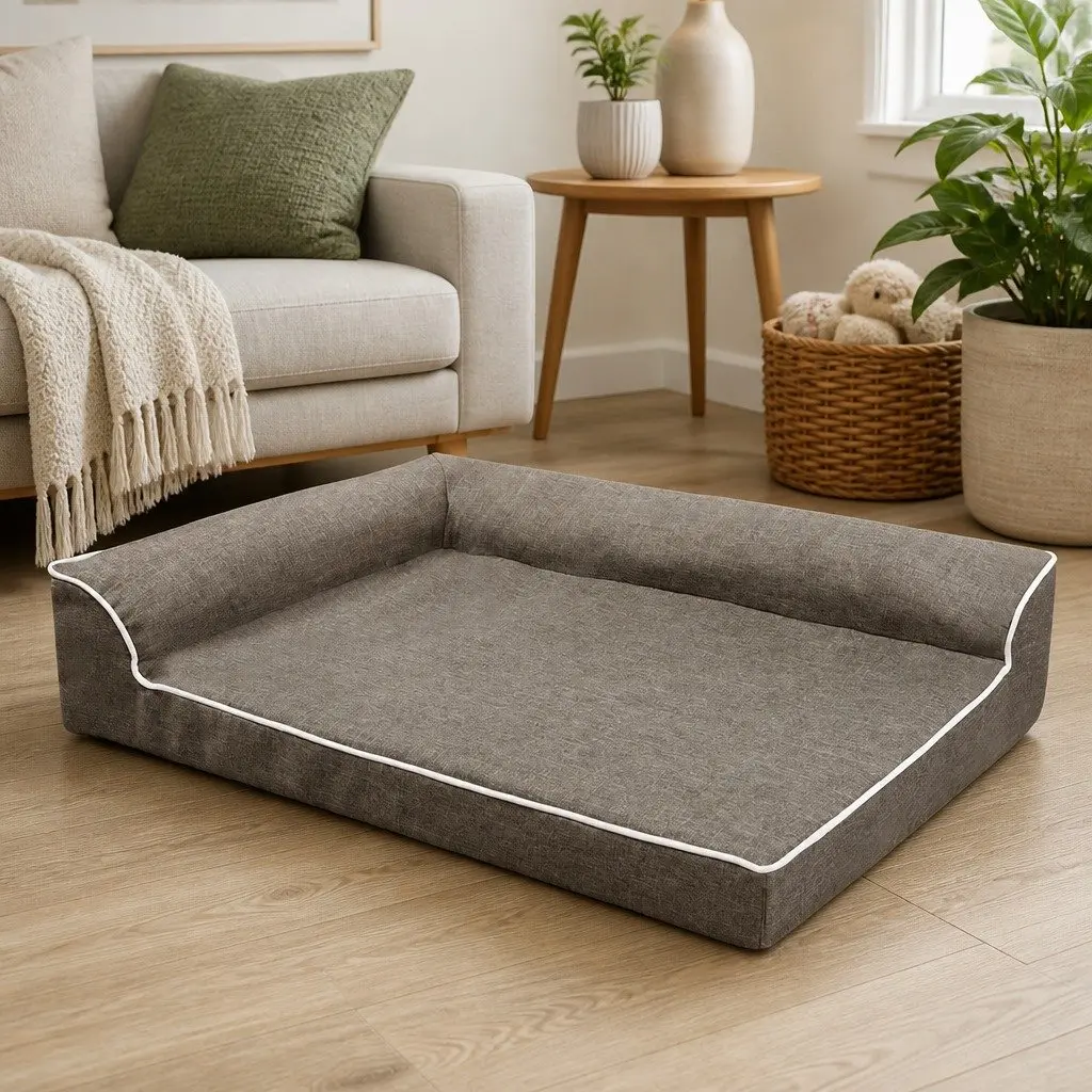 Orthopedic Pet Bed L-Shaped Coffee Medium Size Memory Foam Bolster Dog Sofa