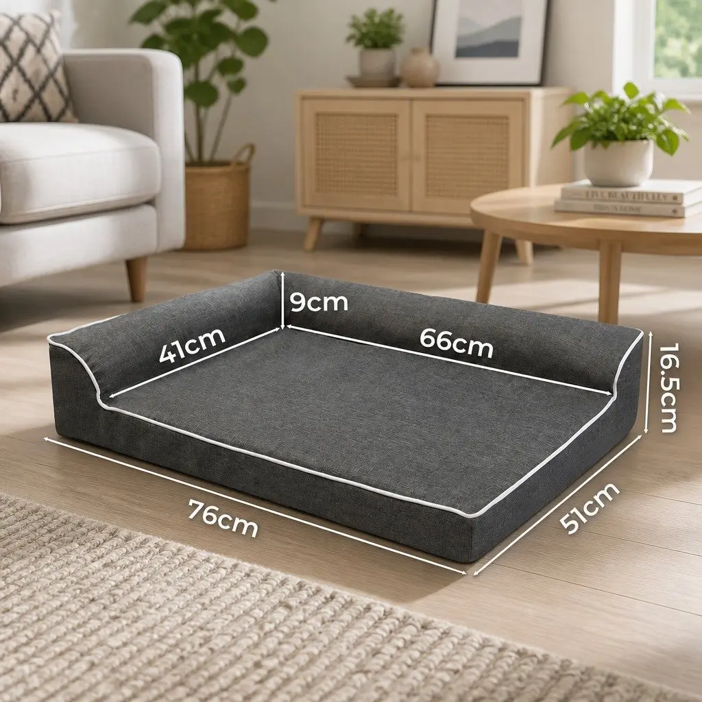 Orthopedic Dog Bed Memory Foam Medium Grey L-Shaped Bolster Removable Washable Cover