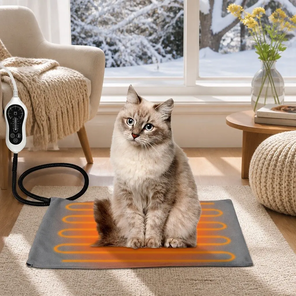 Electric Heated Pet Pad Large PVC Polyester 60cm x 90cm Blue Grey