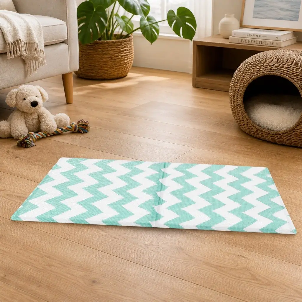 Pet Cooling Mat Small Green Foldable Textured Surface Portable for Dogs Cats