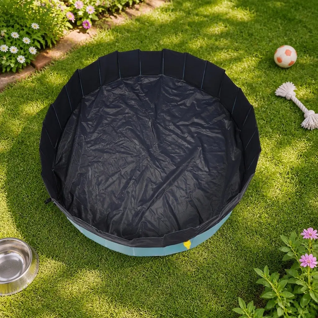 Portable Folding Dog Pool PVC Composite 120cm Blue Interactive Bath and Spray