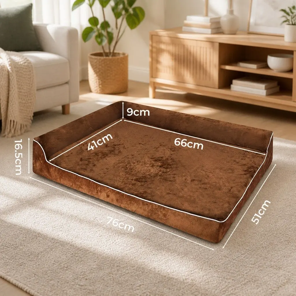 Memory Foam Orthopedic Dog Bed L-Shaped Bolster Medium Size Egg Crate Coffee Color
