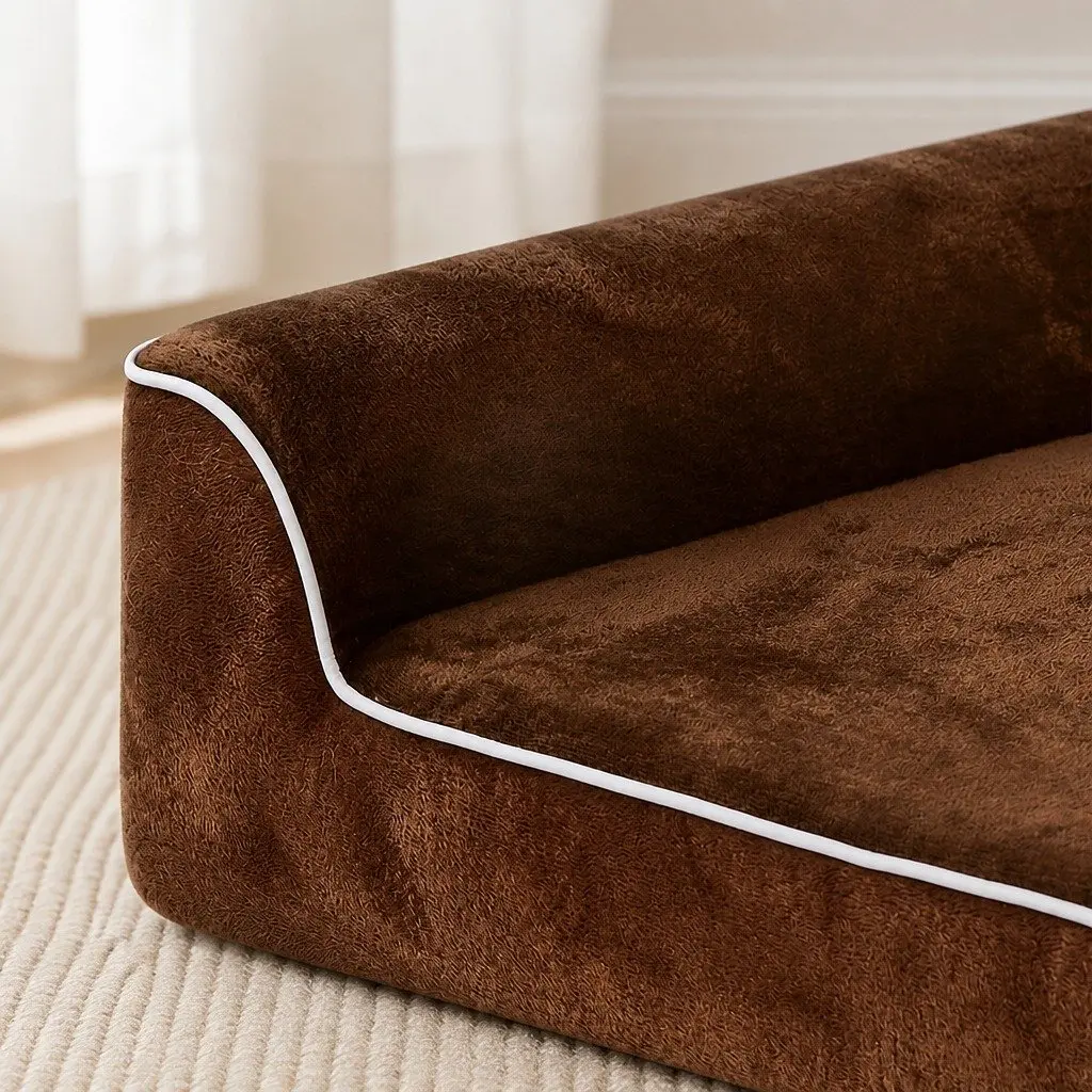 Memory Foam Orthopedic Dog Bed L-Shaped Bolster Medium Size Egg Crate Coffee Color