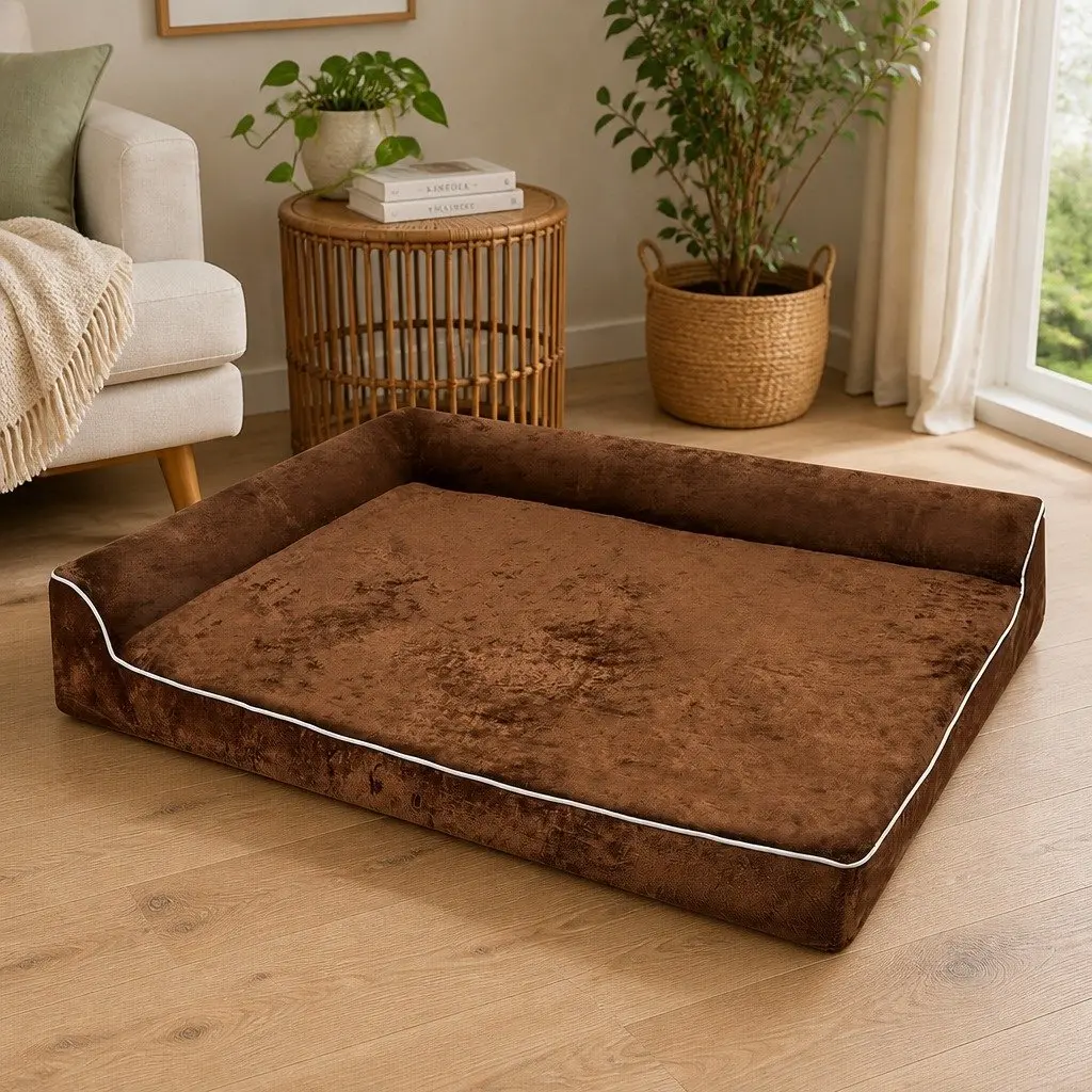 Memory Foam Orthopedic Dog Bed L-Shaped Bolster Medium Size Egg Crate Coffee Color