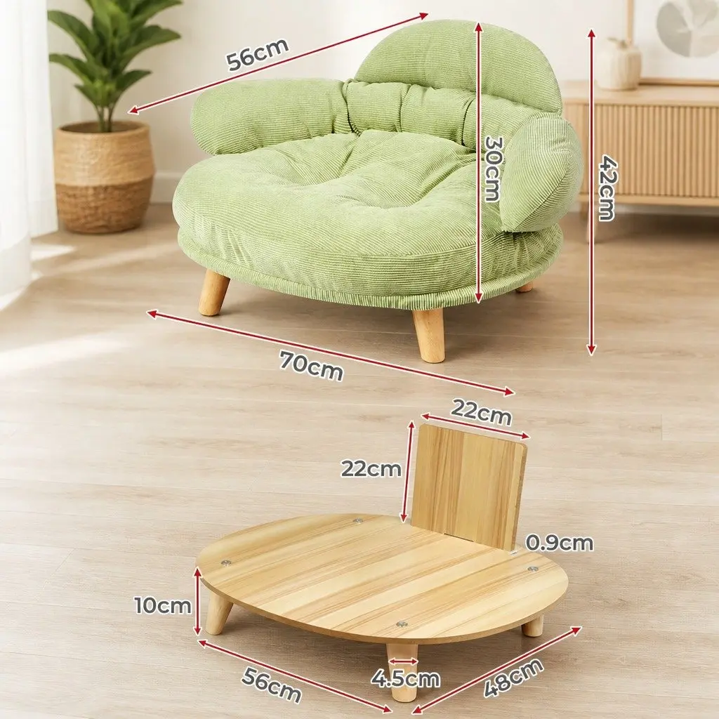 Pet Sofa Elevated Wooden Frame XL Green Removable Cover