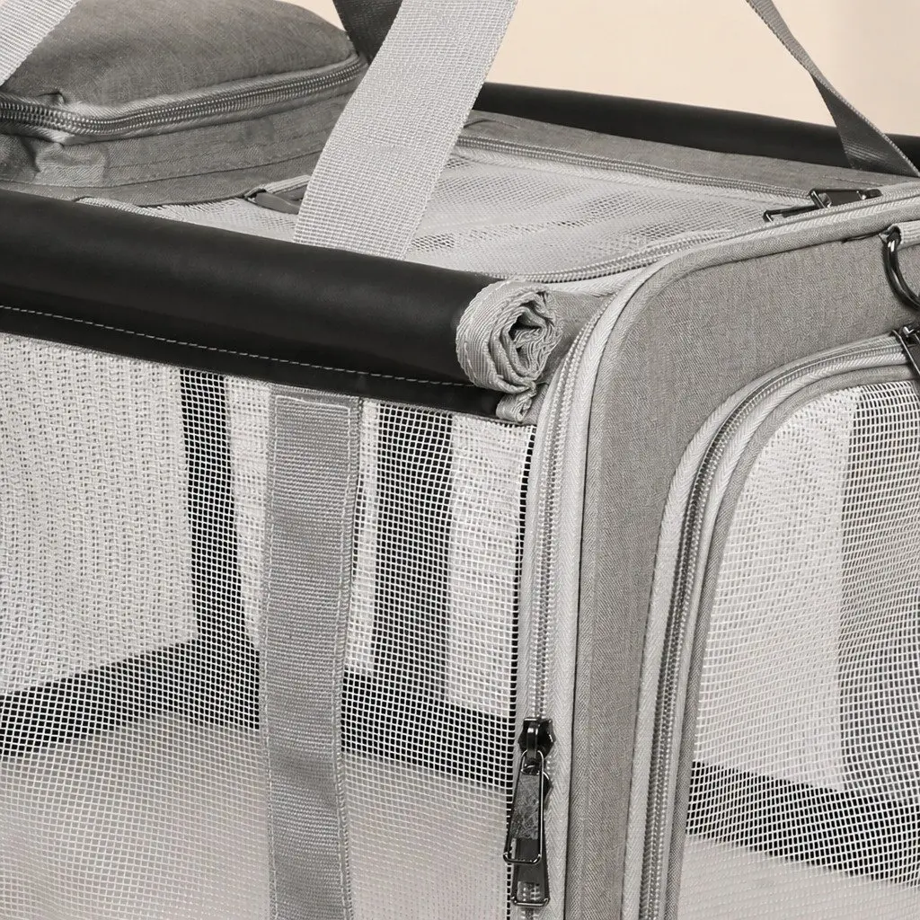 Pet Carrier Bag Oxford Fabric XL Grey Portable Foldable Mesh Shoulder Crossbody