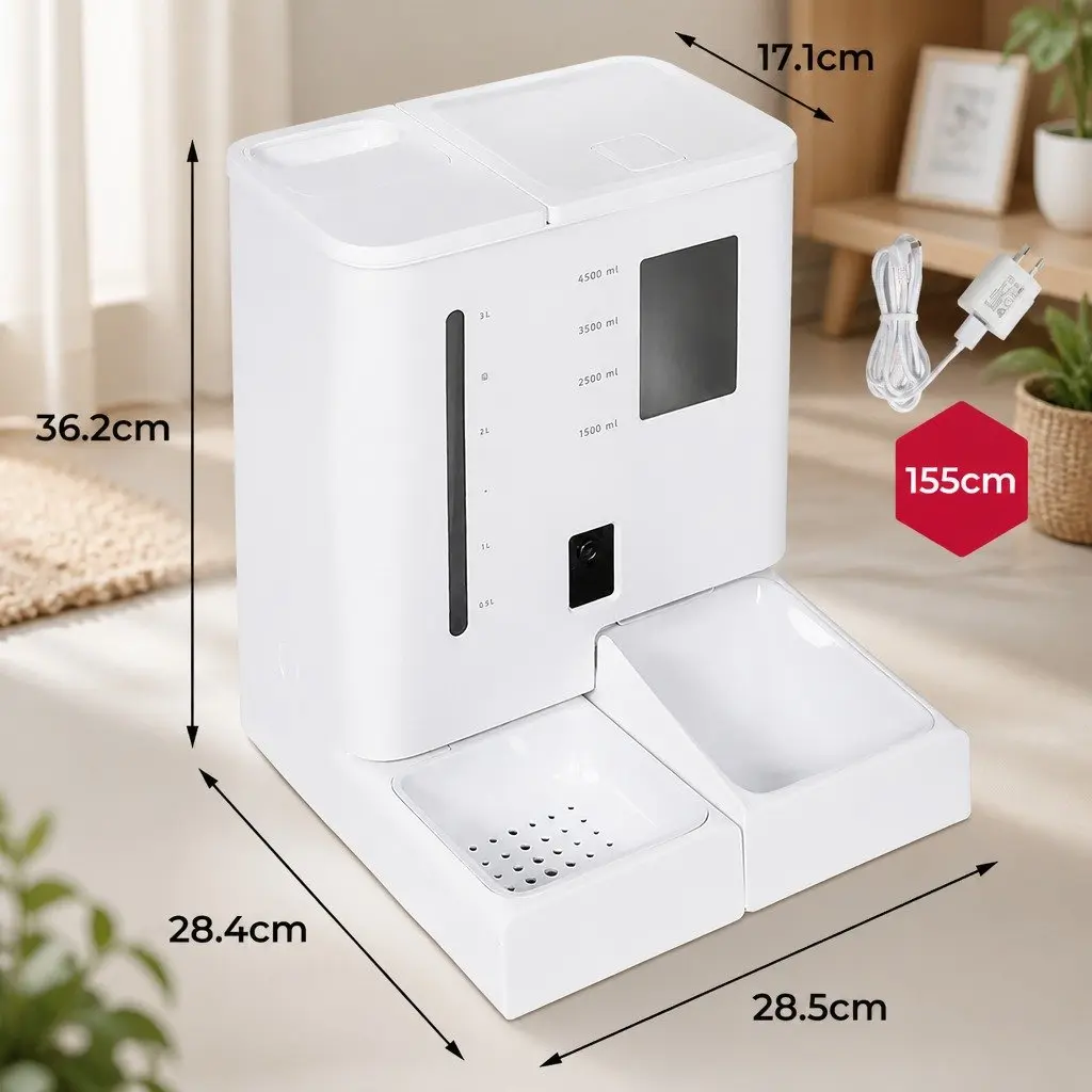 2in1PetFeederWatererWhiteFoodStorage5LWaterTank4LWiFiAppControl