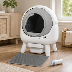 Smart Self Cleaning Rolling Cat Litter Box APP Control Automatic Sift White