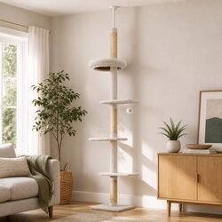 Cat Tree Tower Scratching Post Adjustable 230-275cm Climbing Frame with Sisal