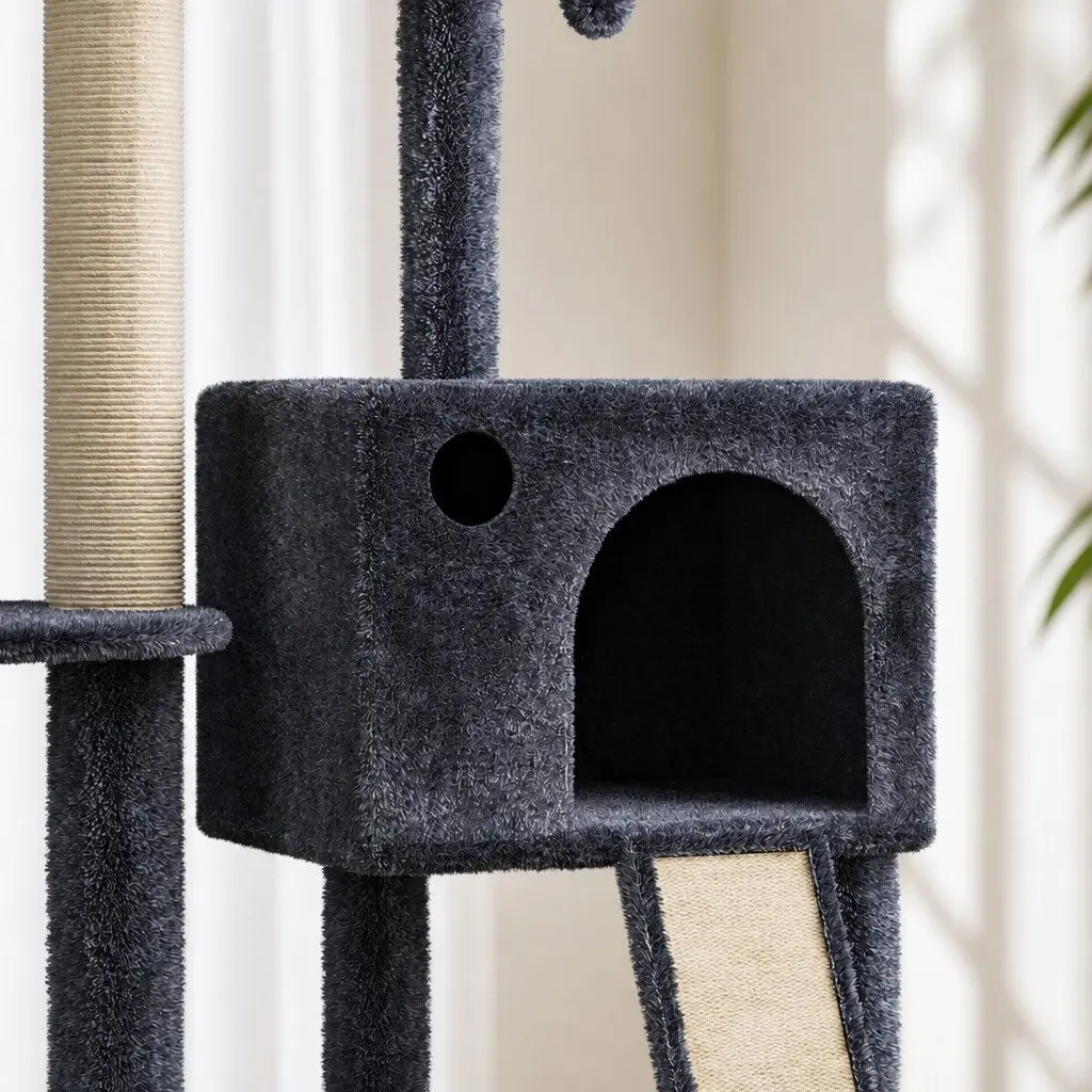 Cat Tree Multi-Level Particle Board Plush Grey