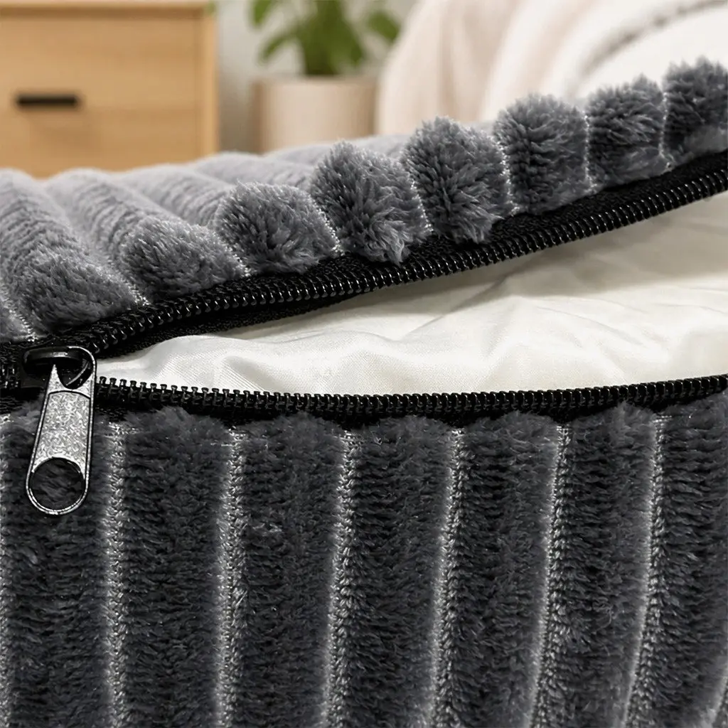 Orthopedic Pet Bed Removable Washable Cover Grey Corduroy Large Size Egg Crate Foam Supportive Comfort with Non-Slip Bottom