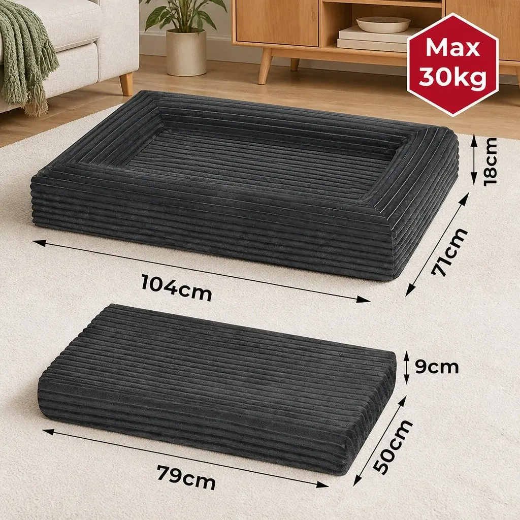 Orthopedic Dog Bed XL Grey Corduroy Removable Washable Cover Waterproof Pet