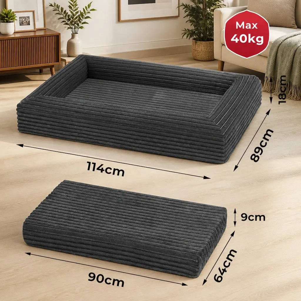 XXL Dog Bed Corduroy Egg Crate Foam Grey Removable Washable Cover Orthopedic Support