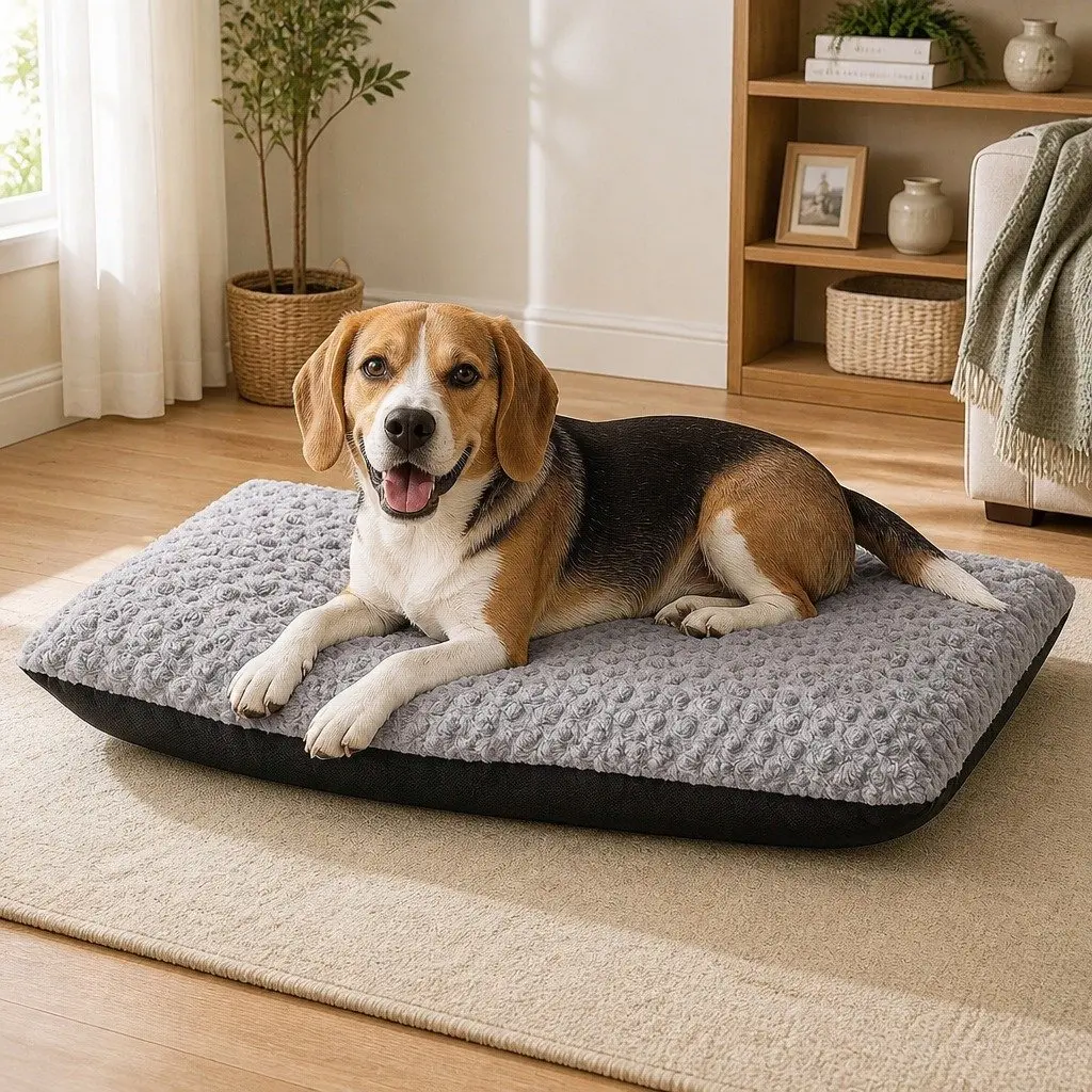 Dog Bed Plush Mattress Waterproof Non-Slip Base Removable Cover Grey 75cm x 50cm x 7.5cm