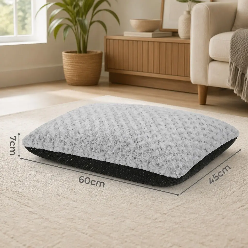 Dog Bed Plush Mattress Grey Machine Washable 60cm x 45cm Joint Support Soft Filling